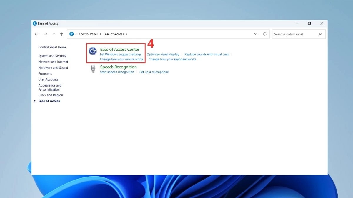 Rồi tiếp tục vào Ease of Access Center.