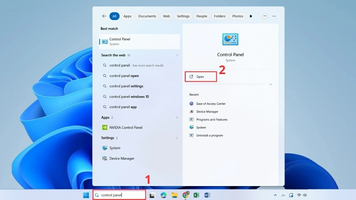 Mở Control Panel.