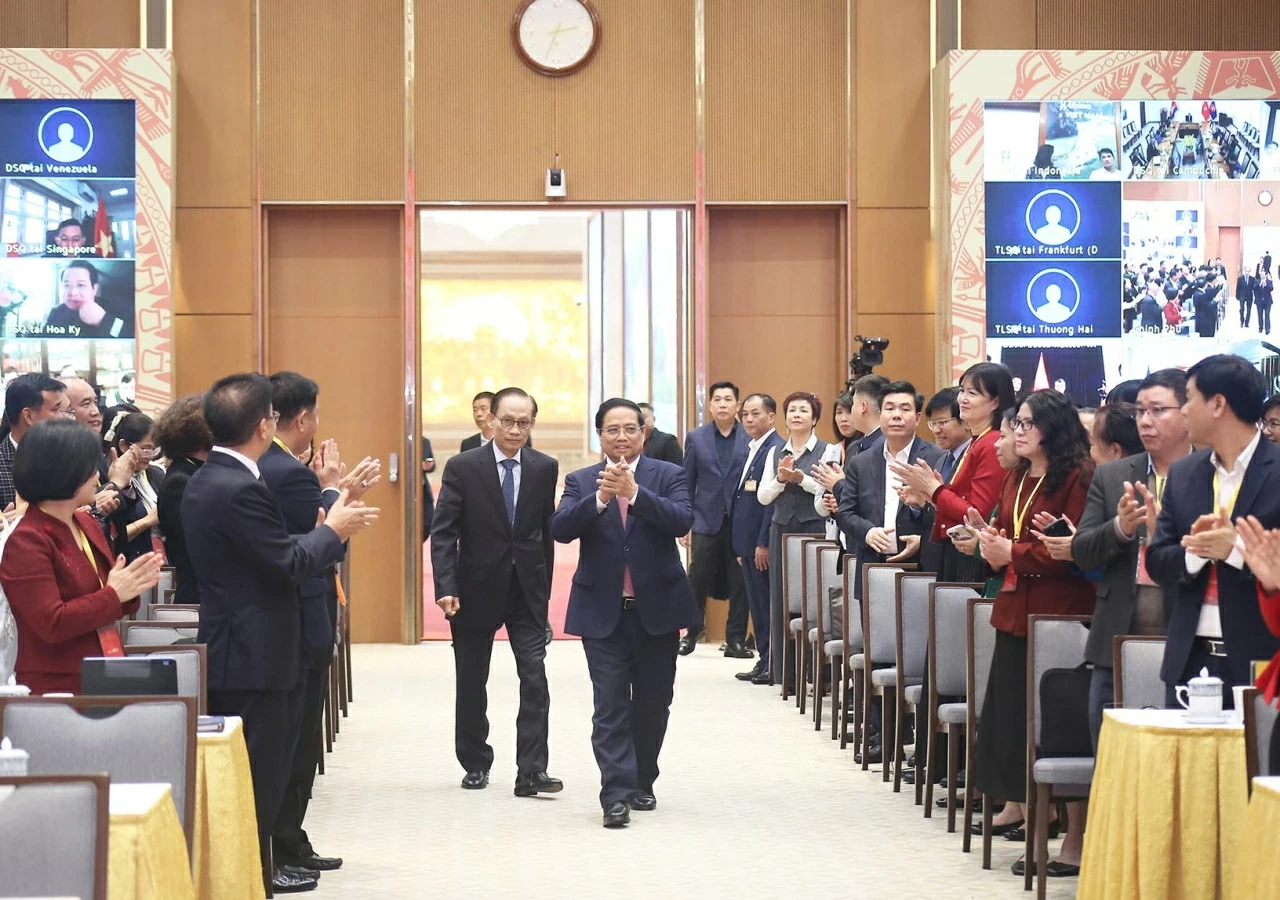 Ủy viên Bộ Chính trị, Bí thư Đảng uỷ Chính phủ, Thủ tướng Chính phủ Phạm Minh Chính tham dự và phát biểu tại Hội nghị. (Ảnh: Thành Long)