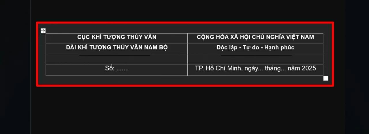 Nhập nội dung vào từng ô của bảng. 