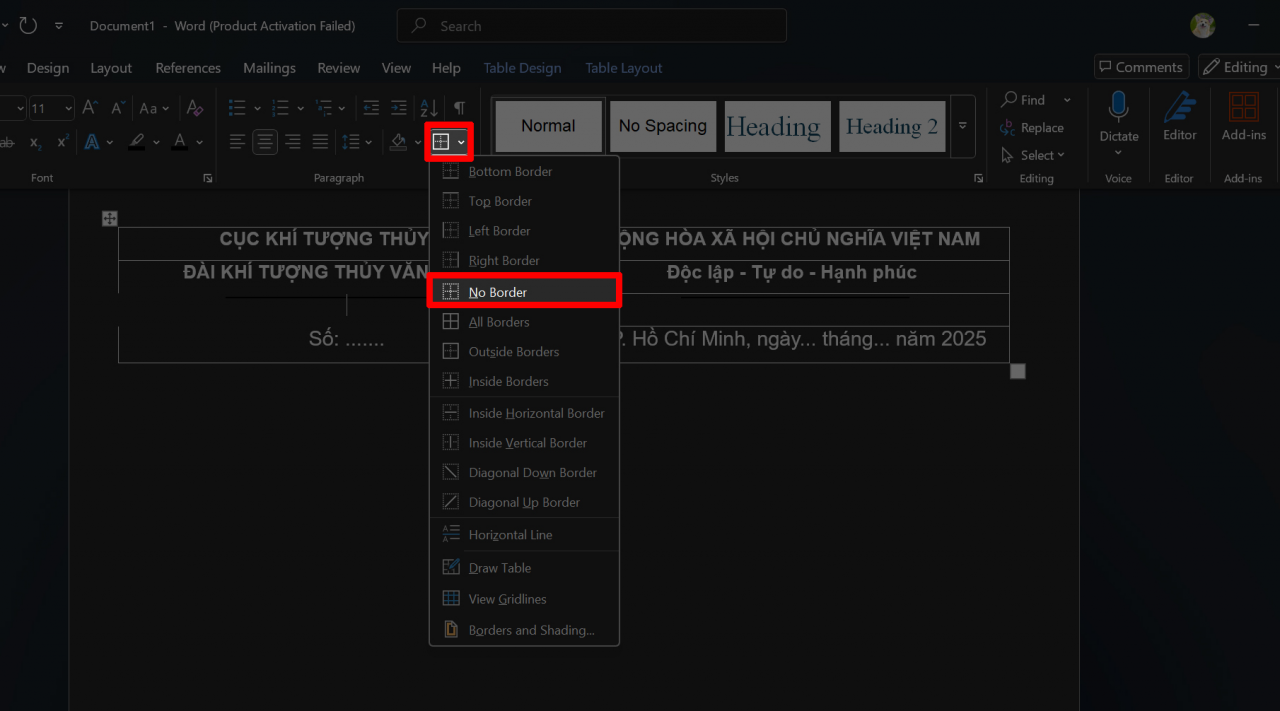 Sau khi hoàn tất việc nhập nội dung, chọn Borders