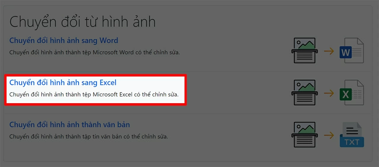 Truy cập vào website Fileeagle tại đây, sau đó chọn mục Chuyển ảnh sang Excel.