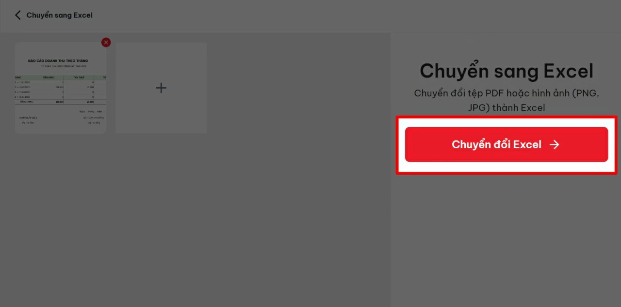 Nhấn lại Chuyển sang Excel để hệ thống xử lý.