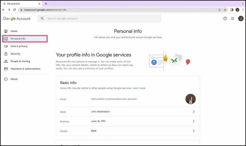 Tiếp theo, vào mục Thông tin cá nhân.