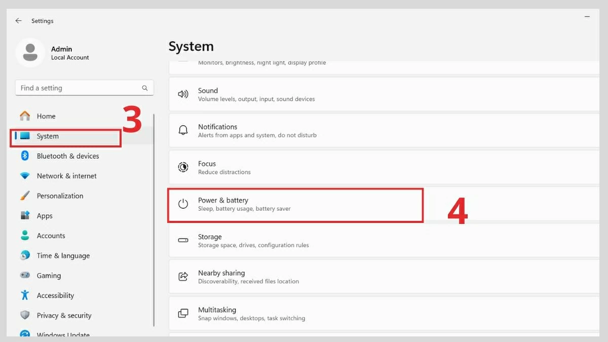 Sau đó, chọn System → Power & Battery.