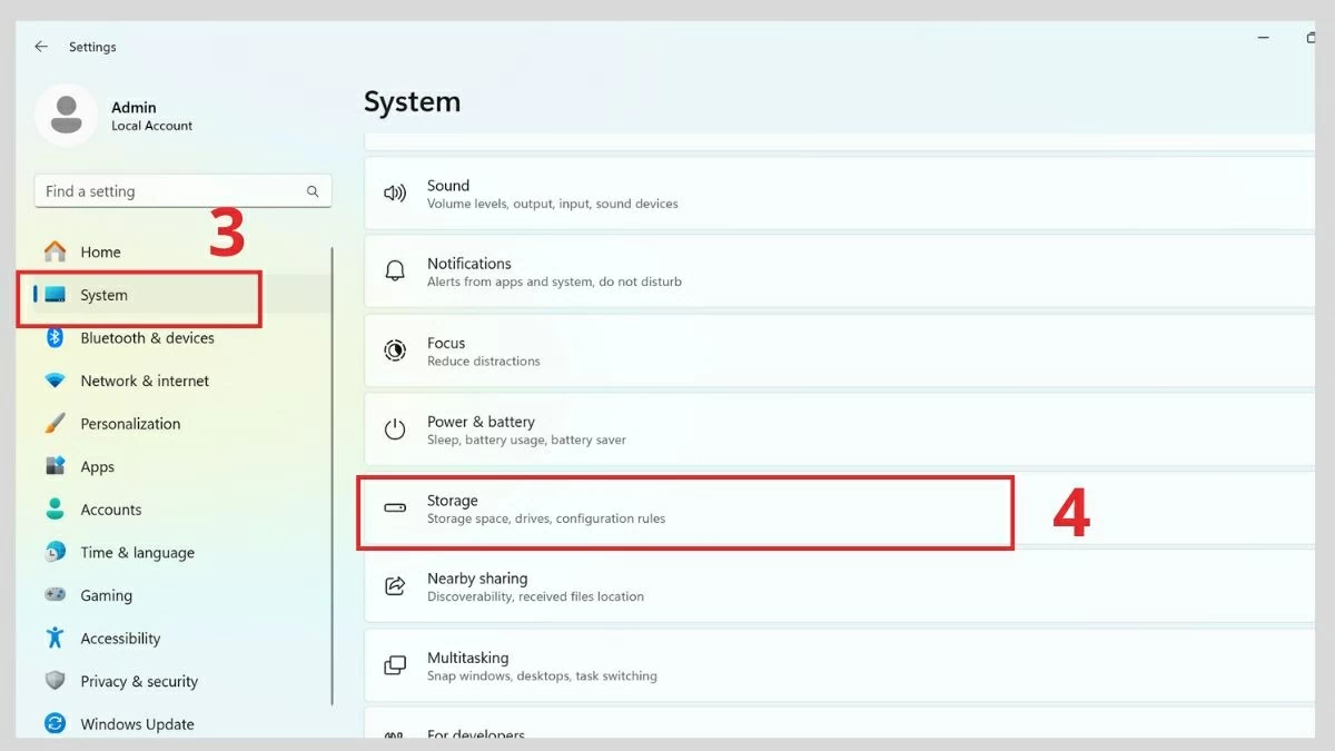 Chọn System → Storage. Chọn System → Storage.