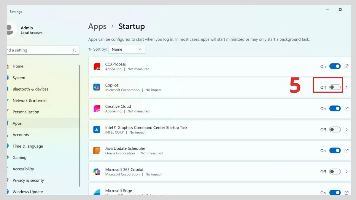 Chuyển ứng dụng muốn tắt sang Off để ngăn khởi động cùng Windows.