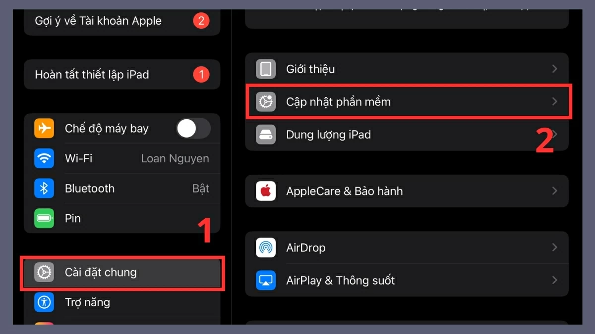 Tiếp hành cập nhật iPadOS mới nhất.
