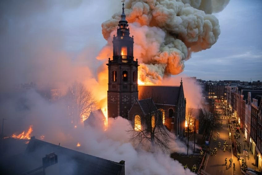 Nhà thờ lịch sử Vondelkerk tại thủ đô Amsterdam đã bị hủy hoại nghiêm trọng sau vụ hỏa hoạn lớn