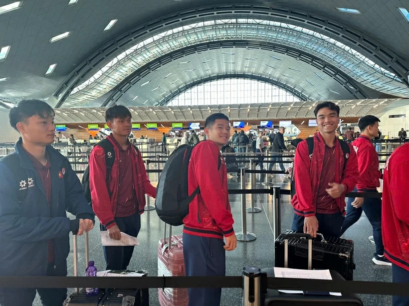 Các cầu thủ U23 Việt Nam rời Qatar sang Saudi Arabia. (Nguồn: VFF) Các cầu thủ U23 Việt Nam rời Qatar sang Saudi Arabia. (Nguồn: VFF)