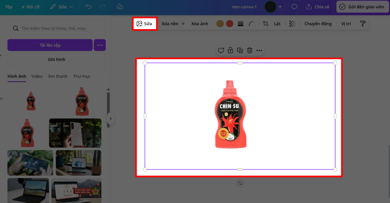 Nhấn vào hình ảnh để mở thanh công cụ chỉnh sửa.