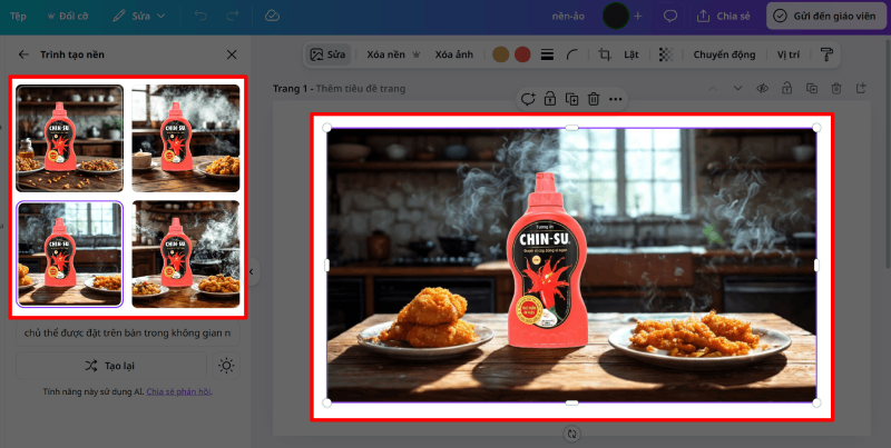 Canva AI sẽ gợi ý 4 mẫu nền khác nhau dựa trên mô tả.
