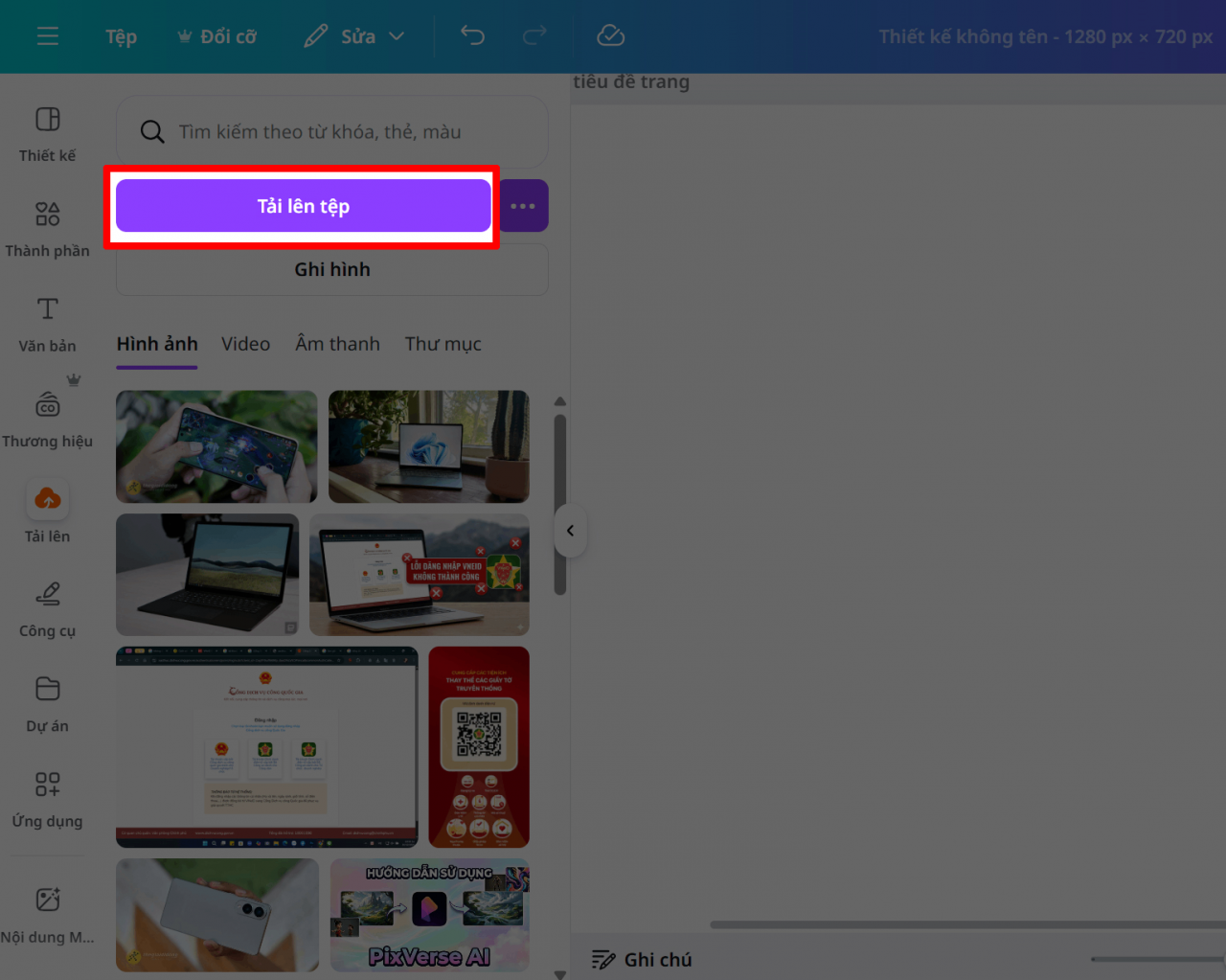 Truy cập Canva trên máy tính của bạn và tải lên hình ảnh mà bạn muốn chỉnh sửa. 
