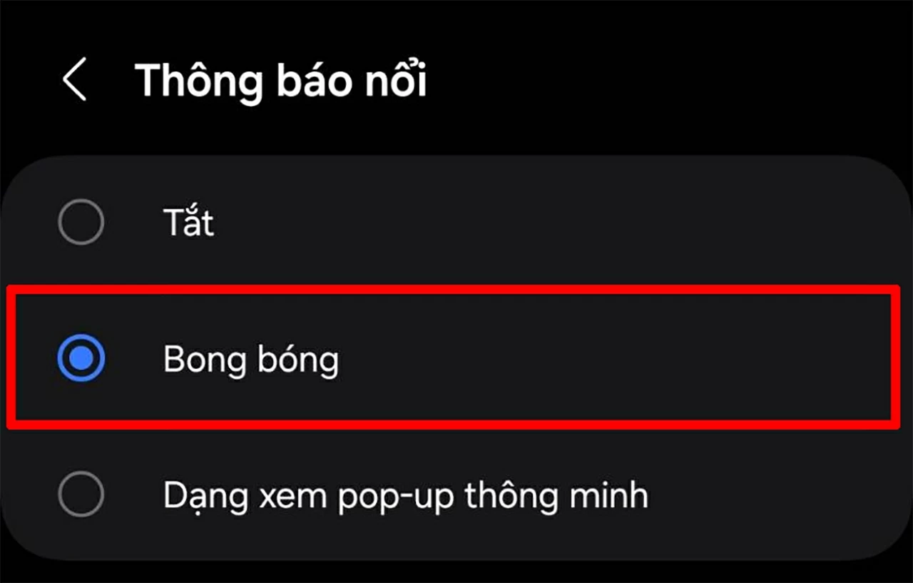 Nhấn vào Thông báo nổi và bật Bong bóng chat để tin nhắn hiển thị trở lại.