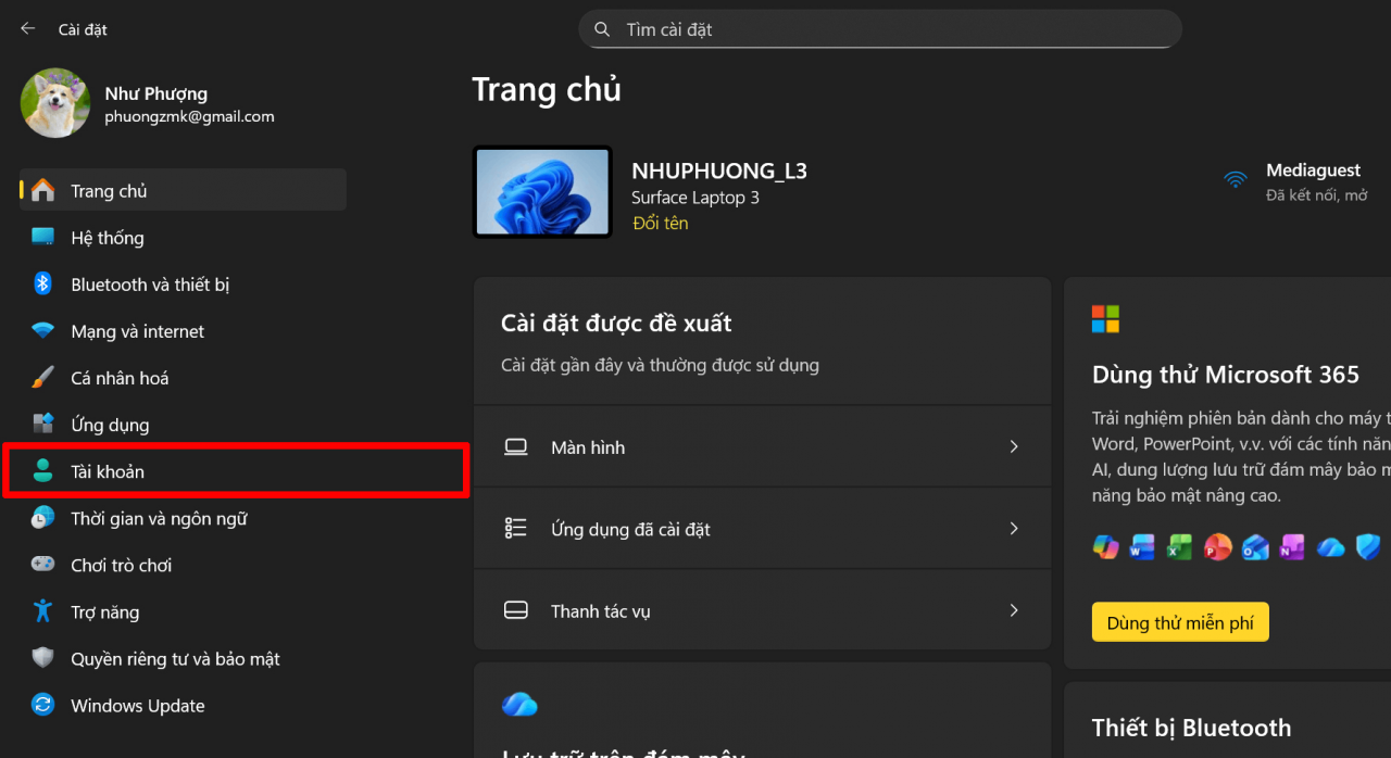 Trong giao diện Cài đặt, hãy tìm và nhấn vào mục Tài khoản (Accounts). Trong giao diện Cài đặt, hãy tìm và nhấn vào mục Tài khoản (Accounts).