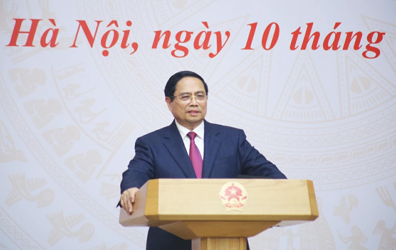 Thủ tướng Chính phủ Phạm Minh Chính phát biểu kết luận Hội nghị. (Ảnh: Thành Long)