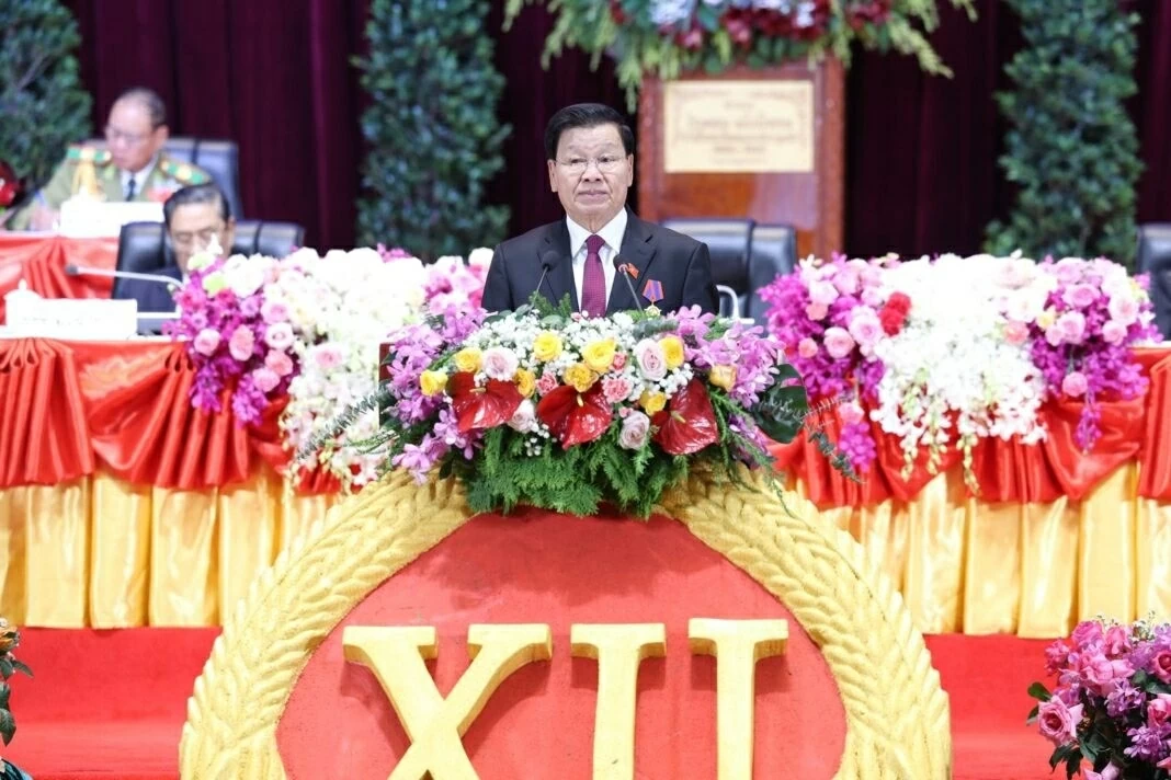 Tổng Bí thư, Chủ tịch nước Lào Thongloun Sisoulith tại Đại hội đại biểu toàn quốc lần thứ XII của Đảng Nhân dân Cách mạng Lào (Nguồn: Laotian Times)