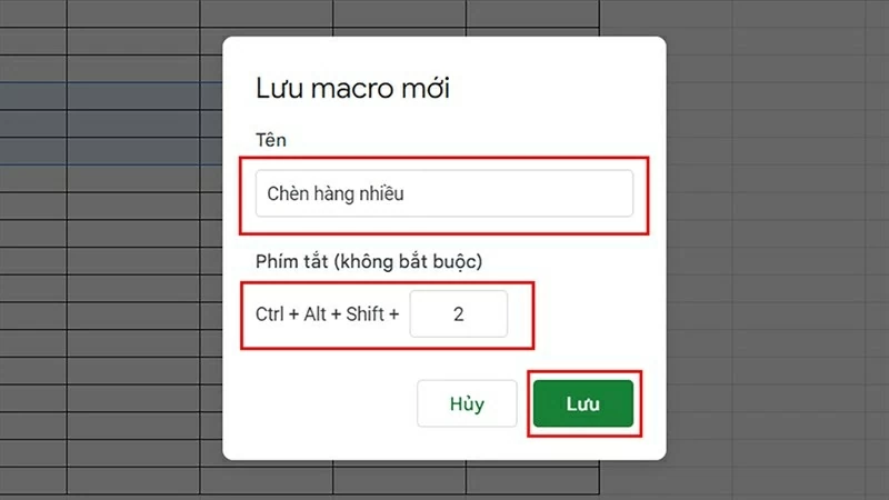 Đặt tên cho Macro để dễ nhận biết.