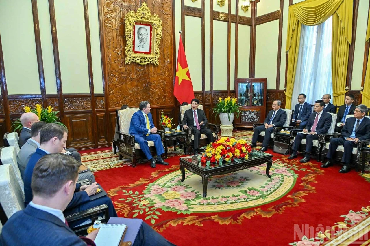 Chủ tịch nước Lương Cường tiếp Đại sứ Hoa Kỳ tại Việt Nam đến chào từ biệt. (Nguồn: Báo Nhân dân)