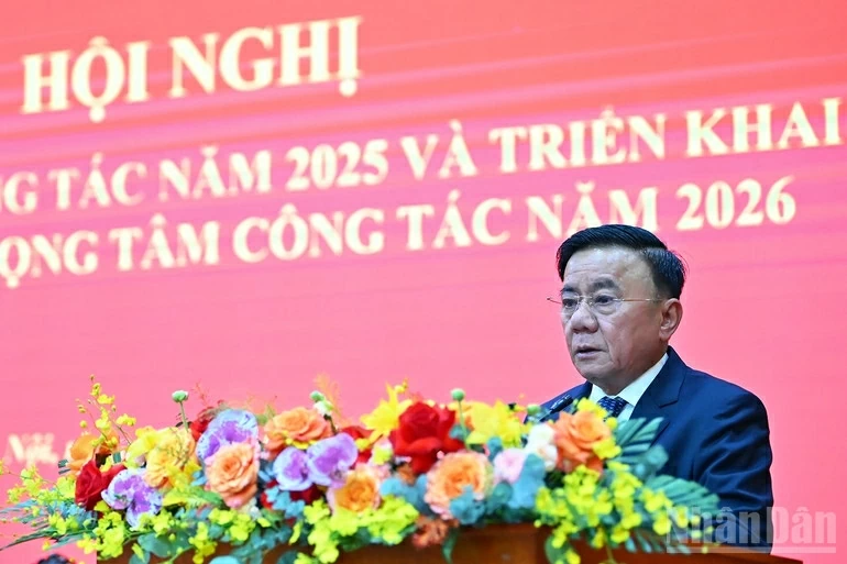 Sáng 12/1, tại Hà Nội, Đảng bộ Mặt trận Tổ quốc, các đoàn thể Trung ương tổ chức Hội nghị tổng kết công tác năm 2025 và triển khai nhiệm vụ trọng tâm công tác năm 2026. (Nguồn: Báo Nhân dân)
