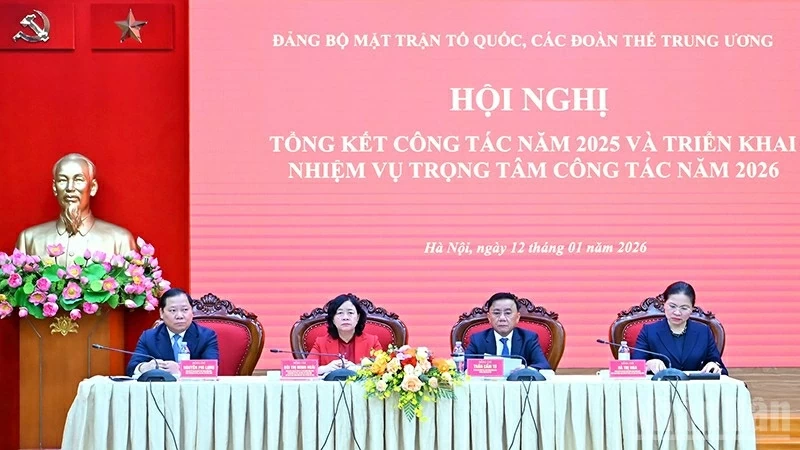 Sáng 12/1, tại Hà Nội, Đảng bộ Mặt trận Tổ quốc, các đoàn thể Trung ương tổ chức Hội nghị tổng kết công tác năm 2025 và triển khai nhiệm vụ trọng tâm công tác năm 2026. (Nguồn: Báo Nhân dân) Sáng 12/1, tại Hà Nội, Đảng bộ Mặt trận Tổ quốc, các đoàn thể Trung ương tổ chức Hội nghị tổng kết công tác năm 2025 và triển khai nhiệm vụ trọng tâm công tác năm 2026. (Nguồn: Báo Nhân dân)