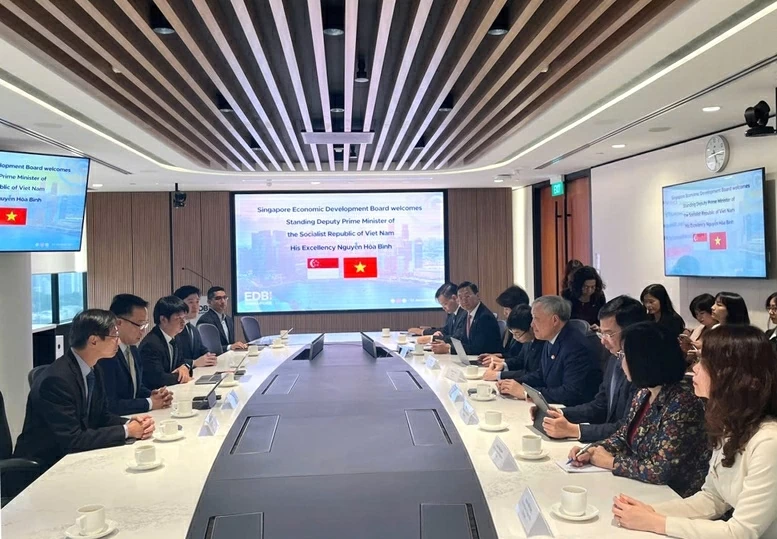 Phó Thủ tướng Thường trực Nguyễn Hòa Bình làm việc với ông Png Cheong Boon, Chủ tịch Hội đồng phát triển kinh tế Singapore (EDB) - Ảnh: VGP/Nguyễn Hoàng