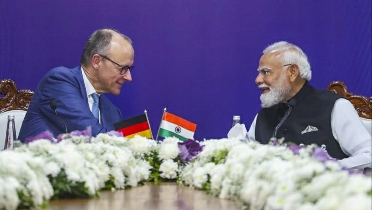 Thủ tướng Ấn Độ Narendra Modi và người đồng cấp Đức Friedrich Merz hội đàm trong chuyến thăm, ngày 13/1. (Nguồn: PTI/PMO) 