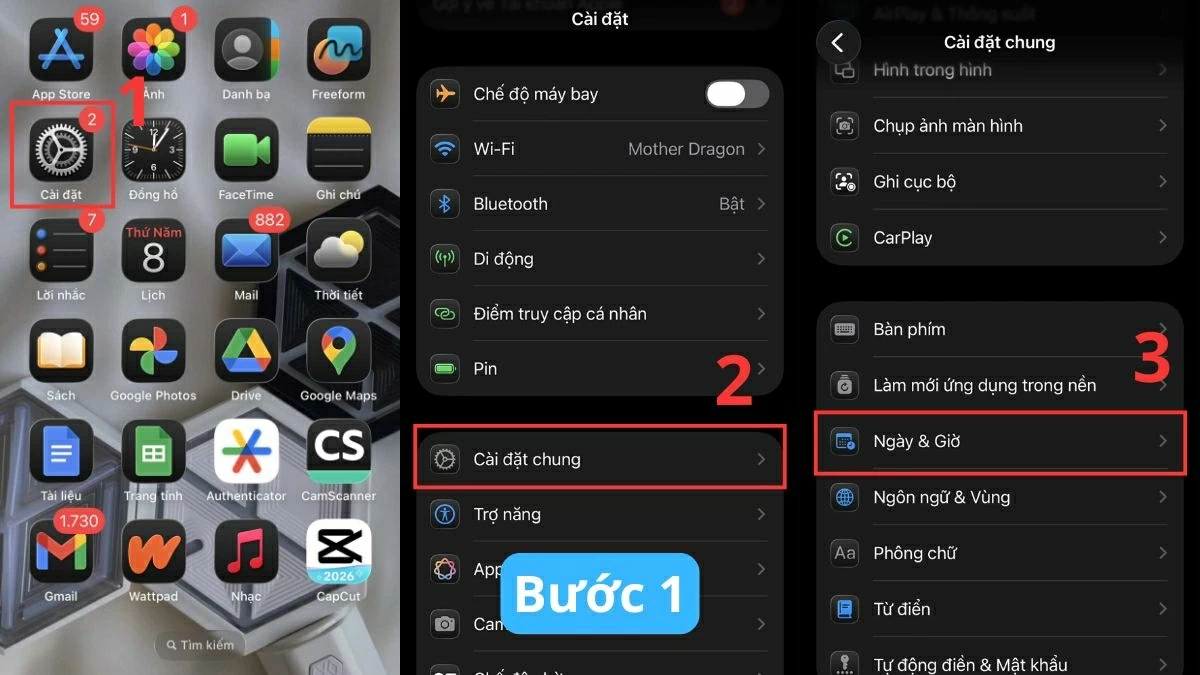 Mở Cài đặt > Cài đặt chung > Ngày & Giờ.