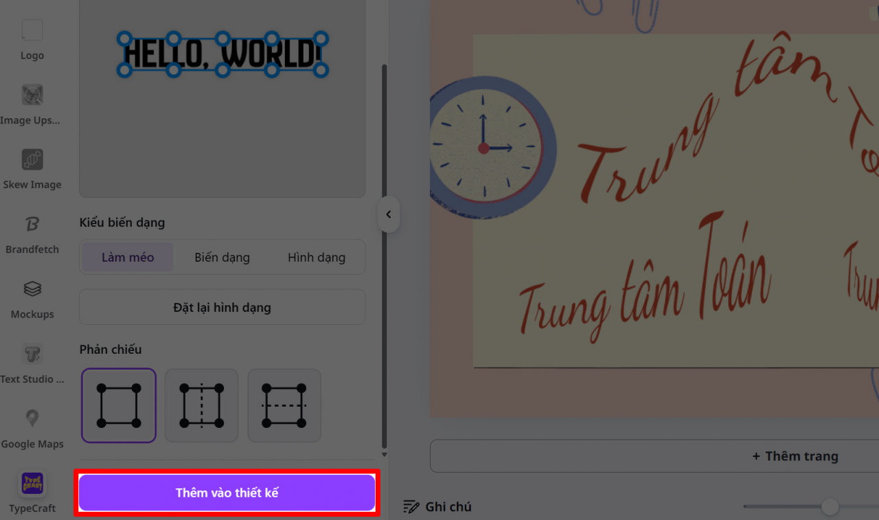 Nhấn Thêm vào thiết kế để chèn chữ vào file. 