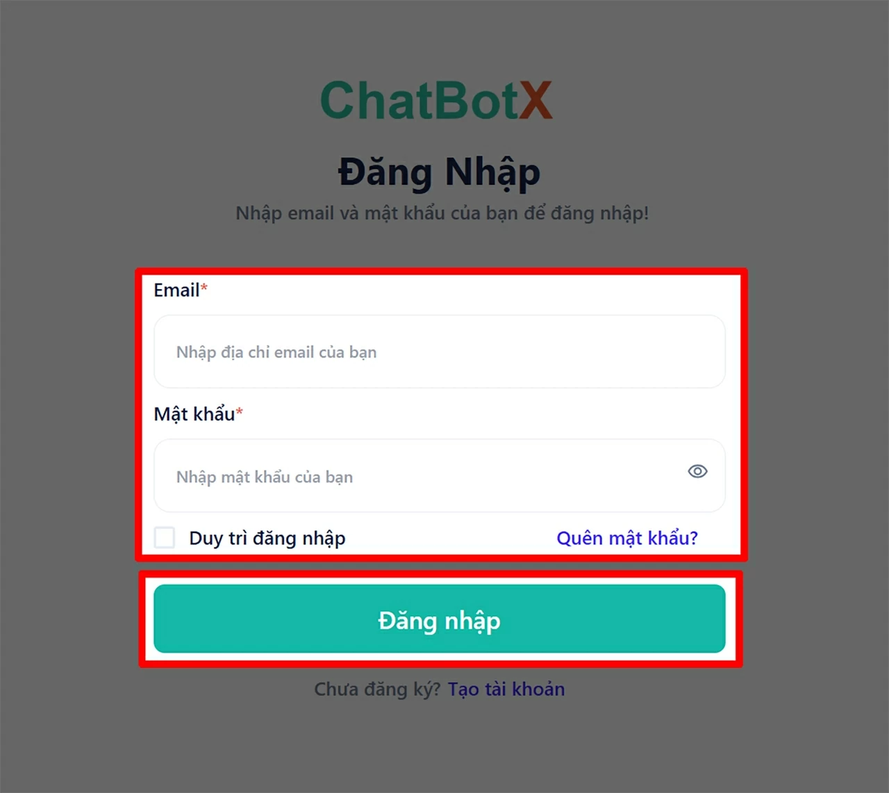 Truy cập trang chủ ChatBotX.
