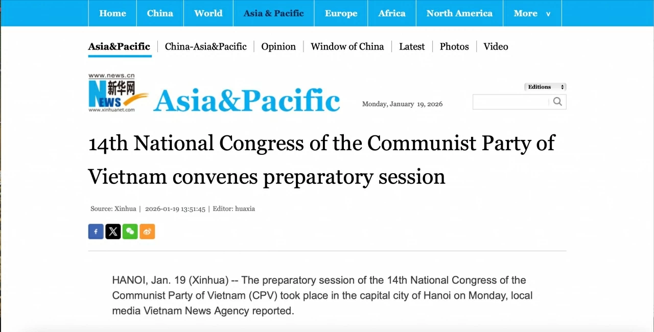 Đại hội Đảng XIV: Truyền thông quốc tế đưa tin đậm nét về ngày làm việc đầu tiên Đại hội Đảng XIV: Truyền thông quốc tế đưa tin đậm nét về ngày làm việc đầu tiên