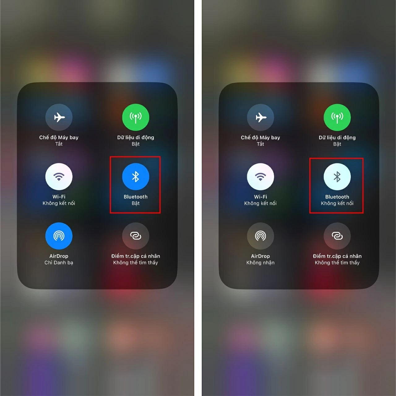 Tiến hành tắt và bật lại Bluetooth trên iPhone. Tiến hành tắt và bật lại Bluetooth trên iPhone.