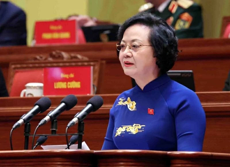 Đồng chí Phạm Thị Thanh Trà, Ủy viên Trung ương Đảng, Ủy viên Ban Thường vụ Đảng ủy Chính phủ, Phó Thủ tướng Chính phủ, tham luận về vấn đề: Xây dựng Chính phủ “Kiến tạo phát triển, liêm chính, hành động quyết liệt, phục vụ Nhân dân”. Ảnh: TTXVN