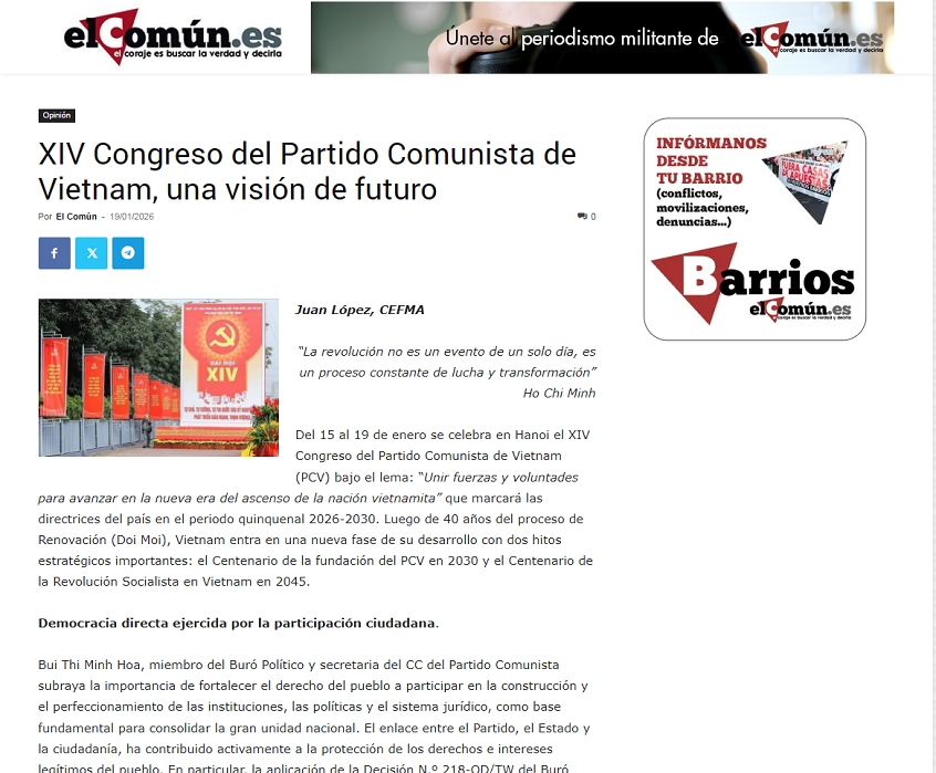 Đại hội XIV của Đảng: Báo Tây Ban Nha đánh giá cao thành tựu kinh tế của Việt Nam