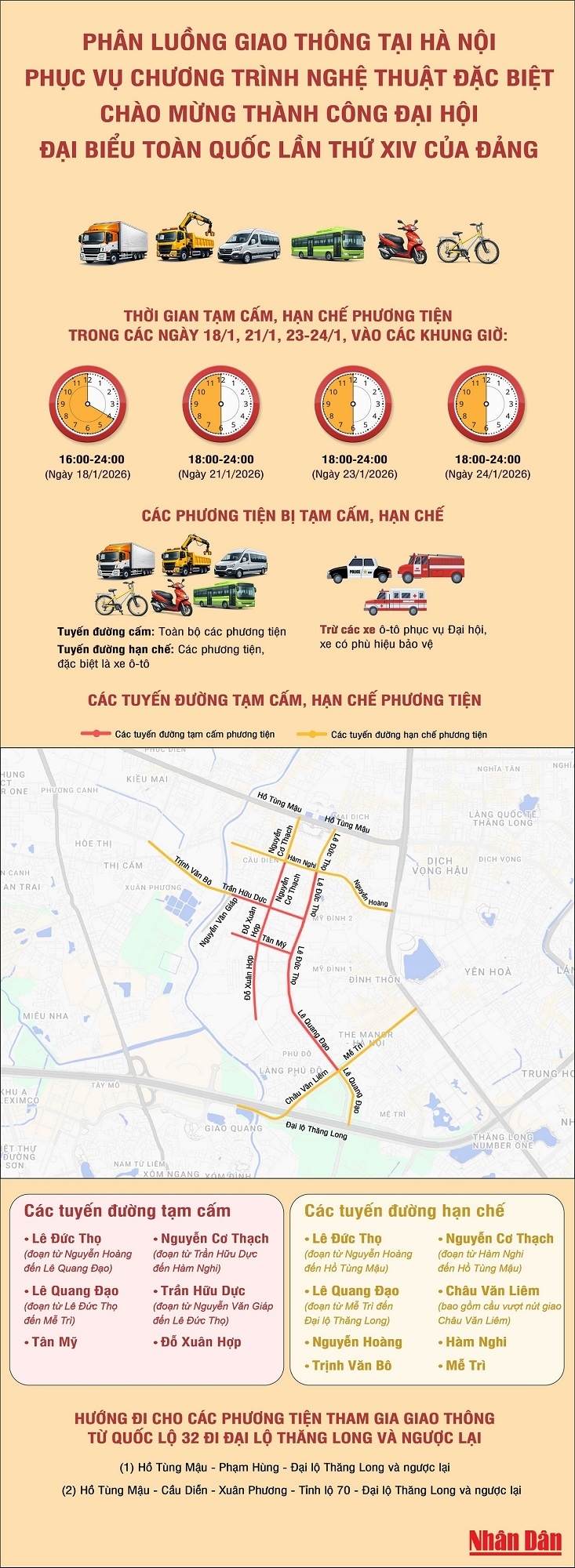 Phân luồng giao thông phục vụ Chương trình nghệ thuật đặc biệt chào mừng thành công Đại hội XIV của Đảng