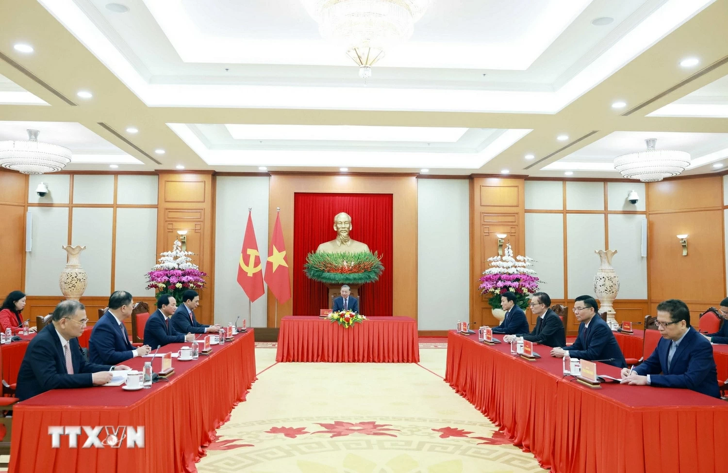 Tổng Bí thư Tô Lâm tại cuộc điện đàm với Tổng thống Liên bang Nga Vladimir Putin. (Ảnh: Thống Nhất/TTXVN)