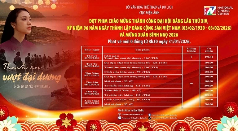 Đợt phim chào mừng thành công Đại hội Đảng lần thứ XIV, kỷ niệm 96 năm Ngày thành lập Đảng Cộng sản Việt Nam Đợt phim chào mừng thành công Đại hội Đảng lần thứ XIV, kỷ niệm 96 năm Ngày thành lập Đảng Cộng sản Việt Nam