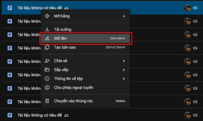 Nhấp chuột phải và chọn “Đổi tên” (Rename).