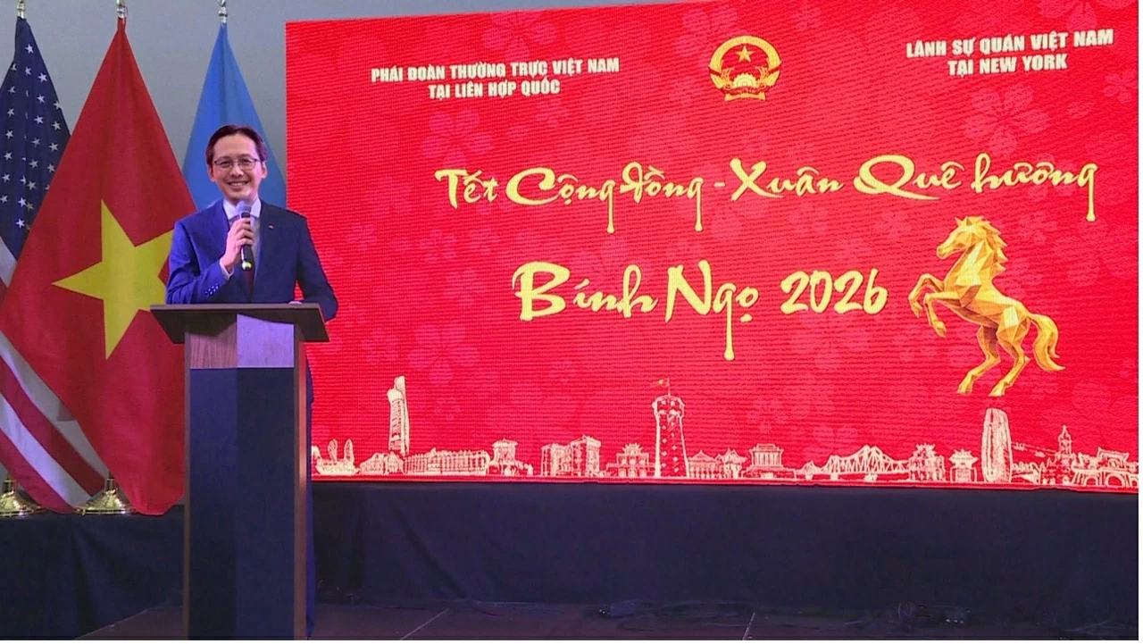 Đại sứ Đỗ Hùng Việt phát biểu chúc Tết.