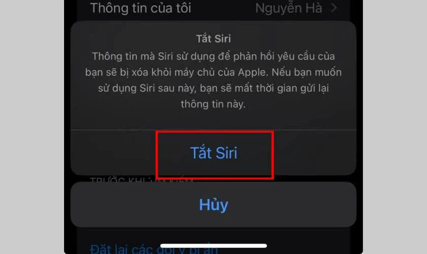 Xác nhận tắt Siri.
