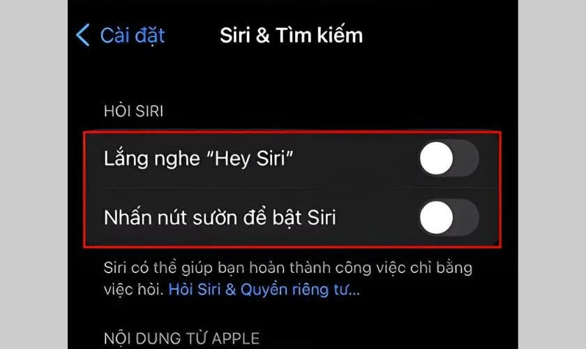 Vô hiệu hóa các tính năng kích hoạt Siri. Vô hiệu hóa các tính năng kích hoạt Siri.