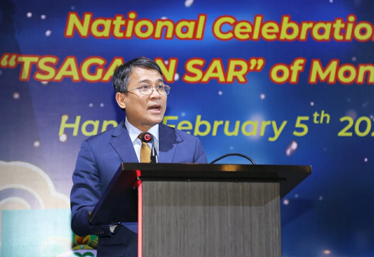 Ủy viên Trung ương Đảng, Thứ trưởng Thường trực Bộ Ngoại giao Nguyễn Minh Vũ phát biểu tại buổi lễ. (Ảnh: Thành Long)