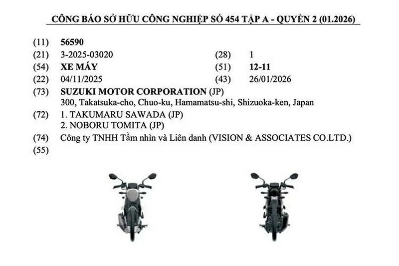 Suzuki Satria 2026 vừa được đăng ký bản quyền kiểu dáng tại Việt Nam.