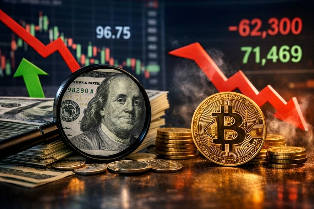 Đồng USD chật vật giữ đà phục hồi, bitcoin biến động dữ dội sau tuần lao dốc (Ảnh tạo bằng AI)