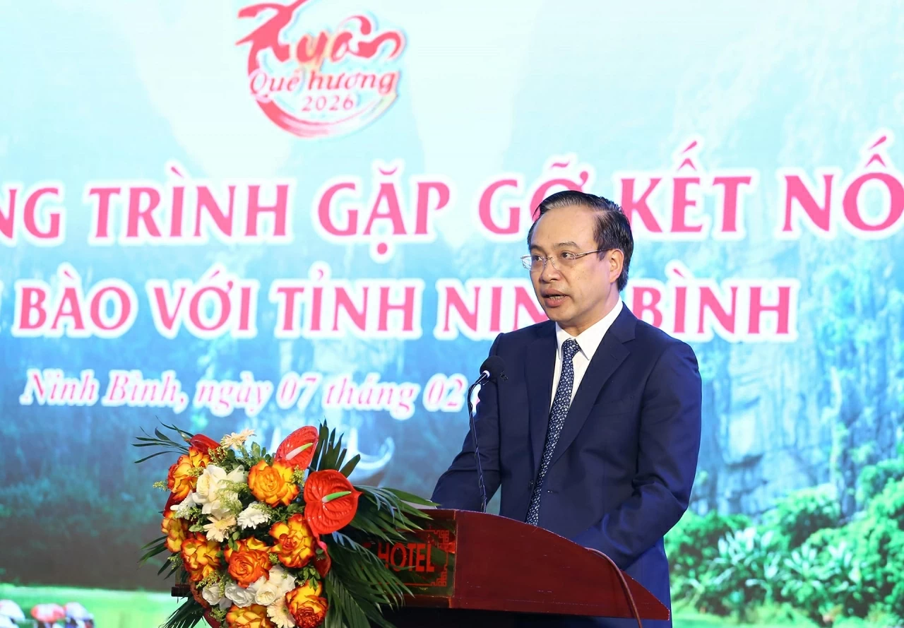 Phó Chủ tịch UBND tỉnh Ninh Bình Đặng Thanh Sơn phát biểu tại chương trình. (Ảnh: Thành Long)