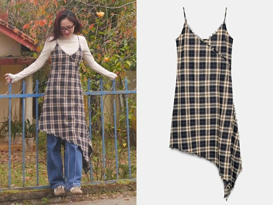 Ca sĩ Tóc Tiên được khen trẻ trung như nữ sinh khi diện đầm kẻ bên hoa đào Đà Lạt