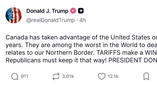 Tổng thống Trump cảnh báo nghị sĩ Mỹ về hệ lụy chính trị nếu phản đối chính sách thuế với Canada