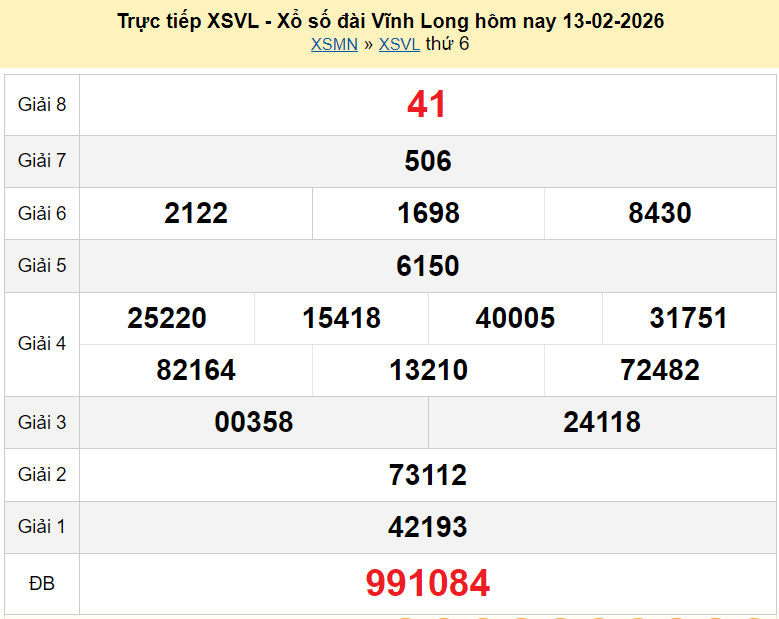 XSVL 13/2, kết quả xổ số Vĩnh Long hôm nay ngày 13 tháng 2 năm 2026 XSVL 13/2, kết quả xổ số Vĩnh Long hôm nay ngày 13 tháng 2 năm 2026