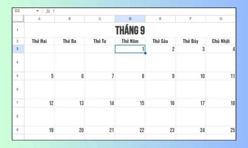 Điền ngày trong tháng.