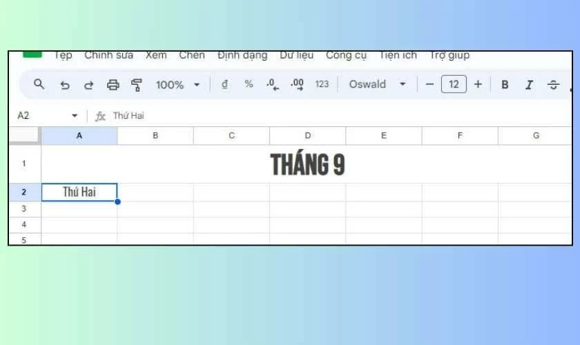 Nhập các ngày trong tuần.